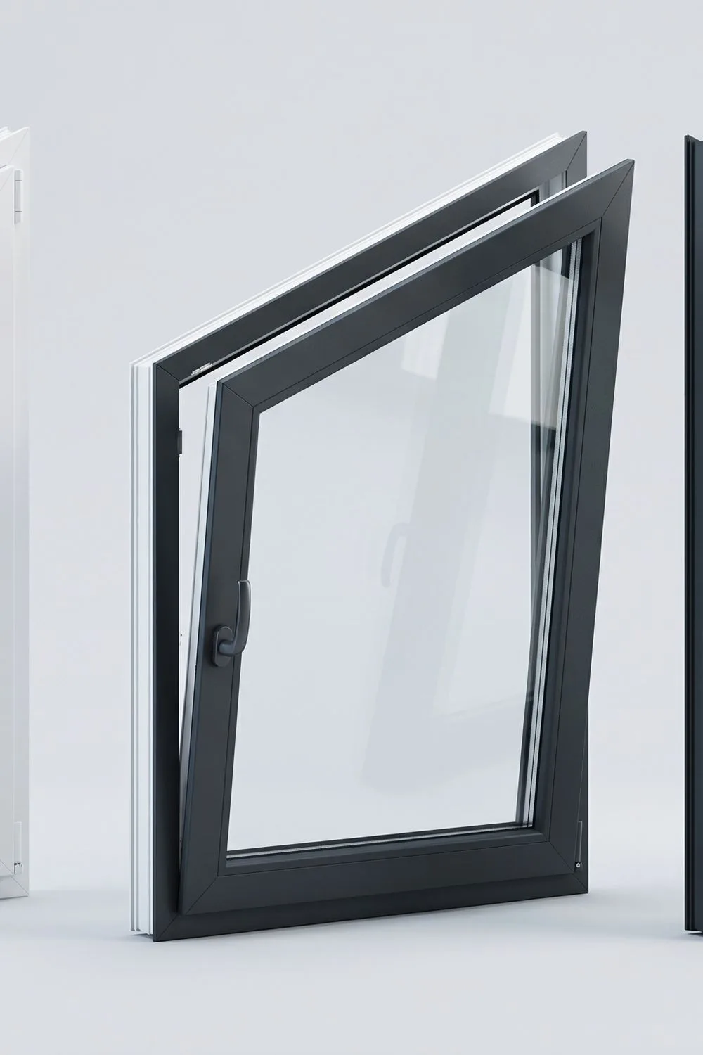 Anthracite PVC window units ready to ship
